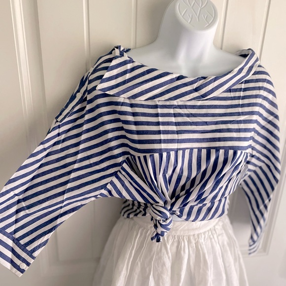 MAAC London Striped Blue & White Boatneck Blouse Sz Medium in EUC - Picture 8 of 13